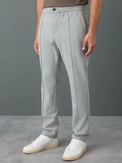 Hot Next Slim Fit Smart Elasticated Waistband Trousers With Wool Content Light Grey