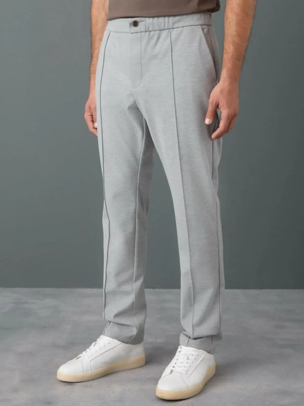 Hot Next Slim Fit Smart Elasticated Waistband Trousers With Wool Content Light Grey