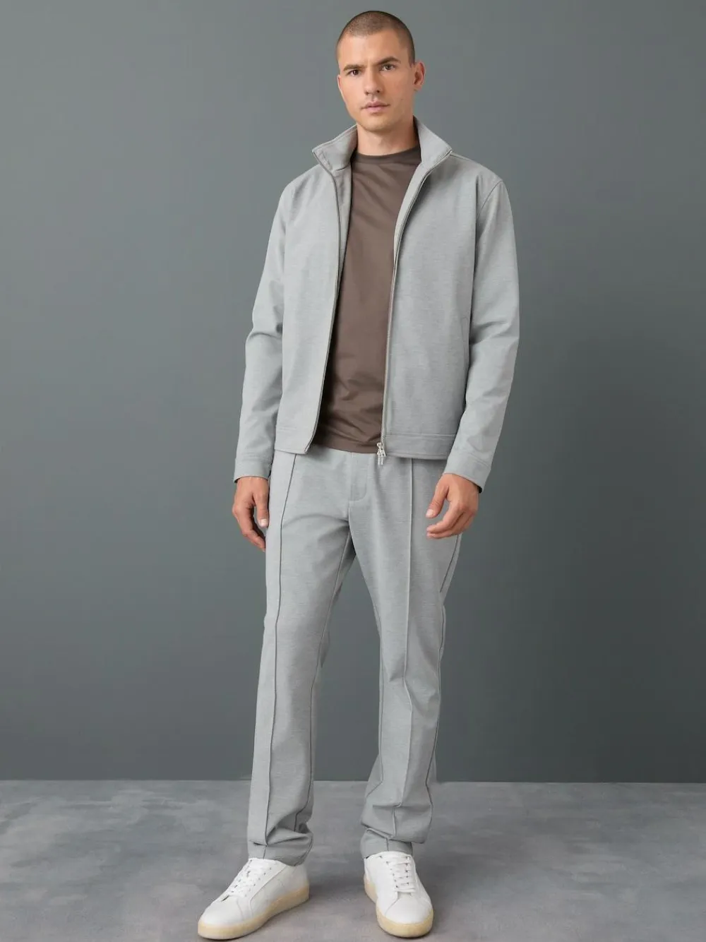 Hot Next Slim Fit Smart Elasticated Waistband Trousers With Wool Content Light Grey