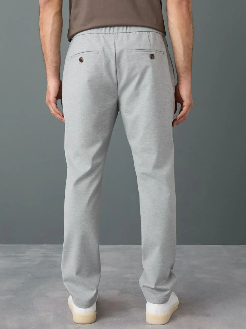 Hot Next Slim Fit Smart Elasticated Waistband Trousers With Wool Content Light Grey