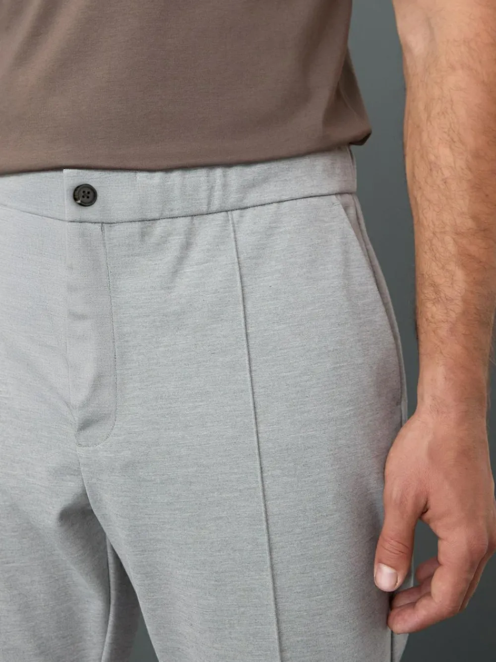 Hot Next Slim Fit Smart Elasticated Waistband Trousers With Wool Content Light Grey