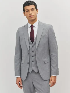 Outlet Next Slim Fit Textured Wool Blend Suit Jacket Light Grey