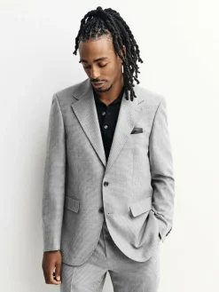 Next Light Grey Tailored Fit Wool Blend Puppytooth Suit Jacket^ Grey Suits