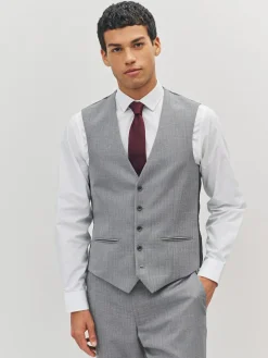 Online Next Textured Wool Blend Suit Waistcoat Light Grey