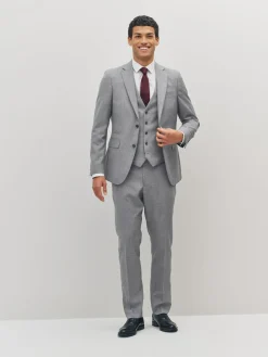 Online Next Textured Wool Blend Suit Waistcoat Light Grey
