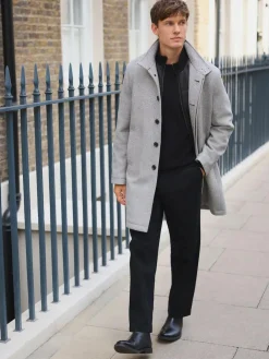 Online Next Wool Blend Mock Gilet Herringbone Padded Coat Light Grey