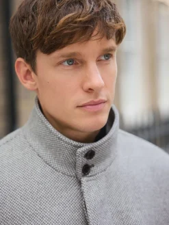 Online Next Wool Blend Mock Gilet Herringbone Padded Coat Light Grey