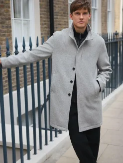 Online Next Wool Blend Mock Gilet Herringbone Padded Coat Light Grey