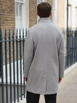 Online Next Wool Blend Mock Gilet Herringbone Padded Coat Light Grey