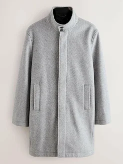 Online Next Wool Blend Mock Gilet Herringbone Padded Coat Light Grey