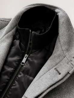 Online Next Wool Blend Mock Gilet Herringbone Padded Coat Light Grey
