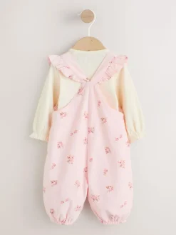Best Next Baby Print Long Sleeve Bodysuit and Cord Dungarees Set 2 Piece (0mths-2yrs) Light Pink Ditsy