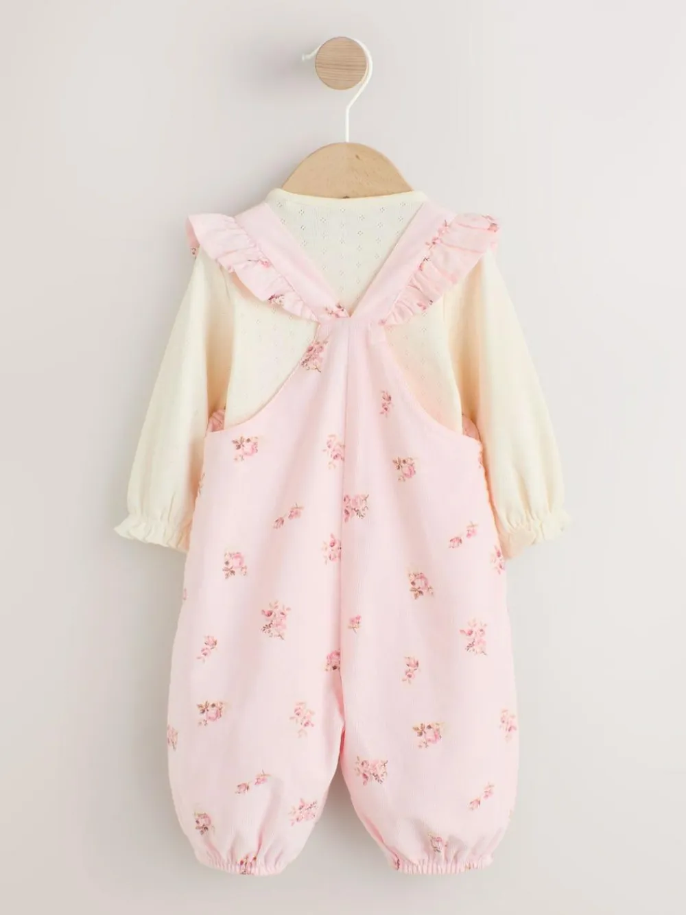 Best Next Baby Print Long Sleeve Bodysuit and Cord Dungarees Set 2 Piece (0mths-2yrs) Light Pink Ditsy