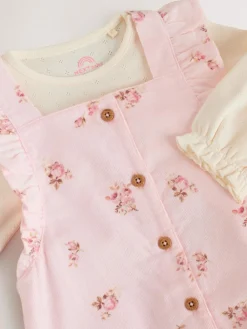 Best Next Baby Print Long Sleeve Bodysuit and Cord Dungarees Set 2 Piece (0mths-2yrs) Light Pink Ditsy