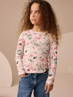 Next Light Pink Floral Long Sleeve Ribbed Top (3-16yrs)^ Nightwear|Tops