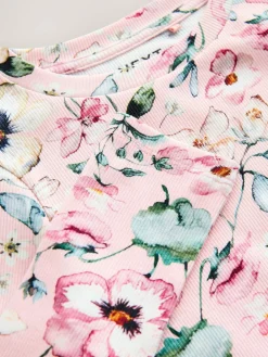 Next Light Pink Floral Long Sleeve Ribbed Top (3-16yrs)^ Nightwear|Tops