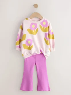 Sale Next Sweatshirt & Flare Leggings Set (3mths-7yrs) Light Pink Flowers