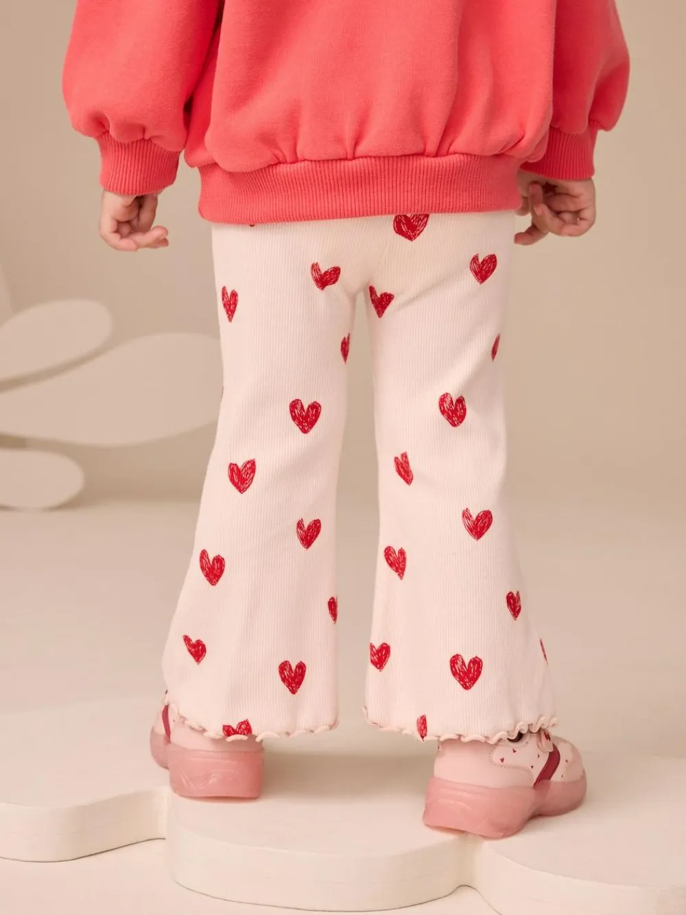 Next Light Pink Heart Rib Flare Leggings (3mths-7yrs)^ Pants & Leggings|Pants & Leggings