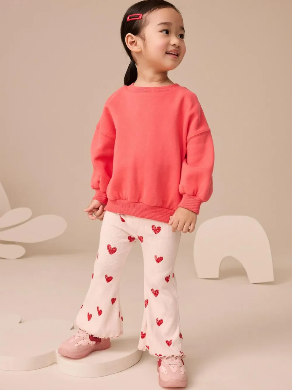Next Light Pink Heart Rib Flare Leggings (3mths-7yrs)^ Pants & Leggings|Pants & Leggings