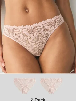 Next Light Pink High Leg Ultimate Comfort Lace Knickers 2 Pack^Women Panties