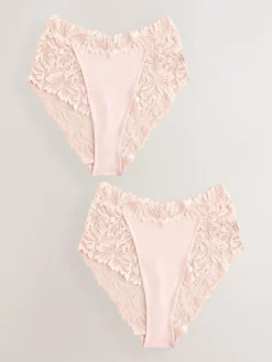 Next Light Pink High Waist High Leg Ultimate Comfort Lace Knickers 2 Pack