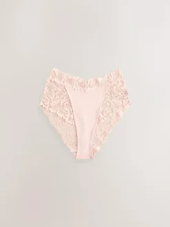 Next Light Pink High Waist High Leg Ultimate Comfort Lace Knickers 2 Pack