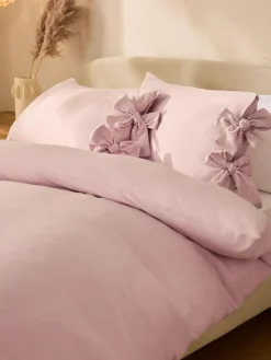 Outlet Next Supersoft 100% Brushed Cotton Duvet Cover Bow Tie Edge and Pillowcase Set Light Pink
