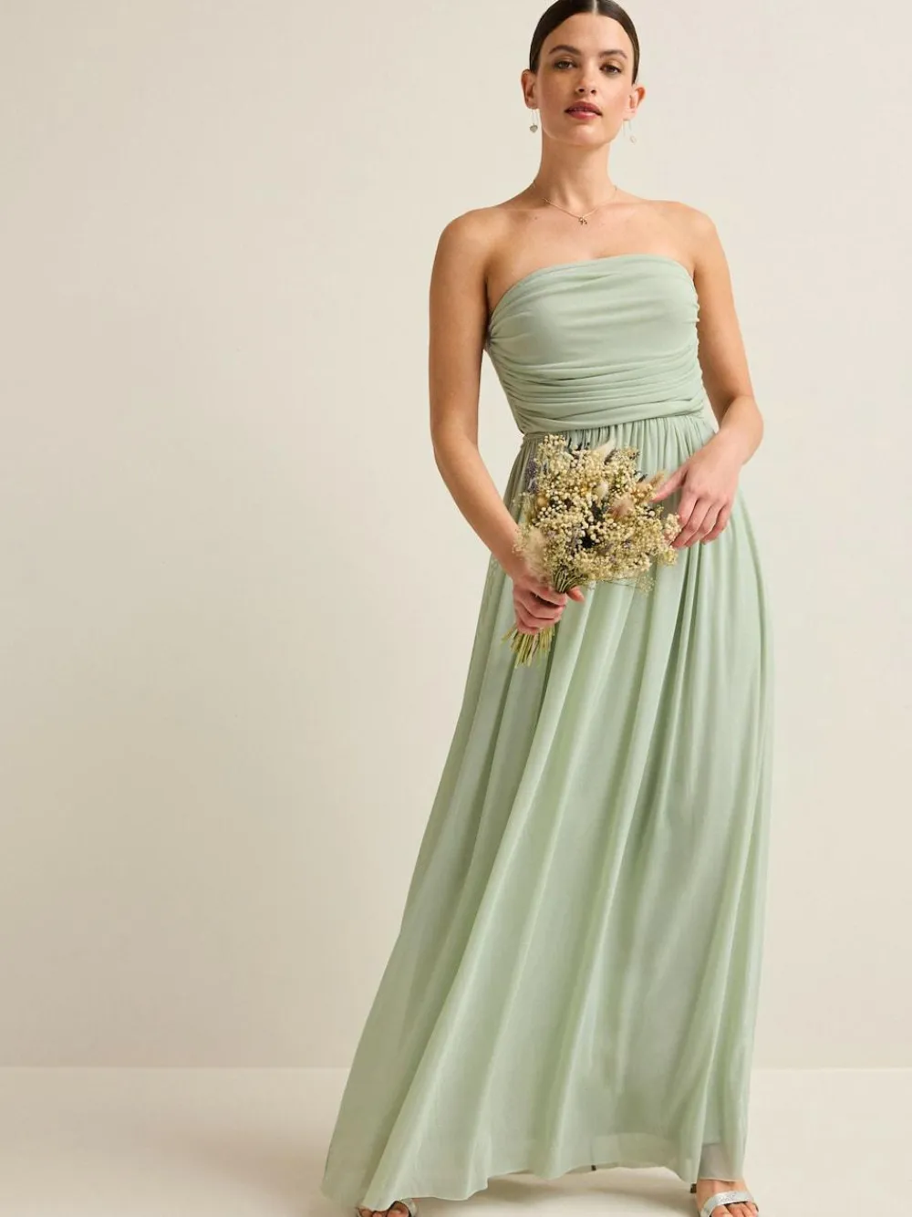 Clearance Next Light Sage Green Mesh Multiway Wedding Guest Bridesmaid Maxi Dress