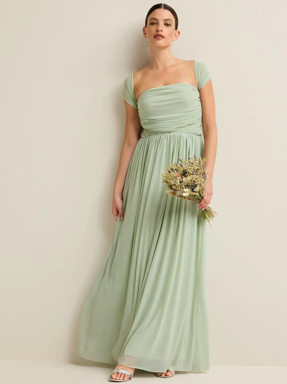 Clearance Next Light Sage Green Mesh Multiway Wedding Guest Bridesmaid Maxi Dress