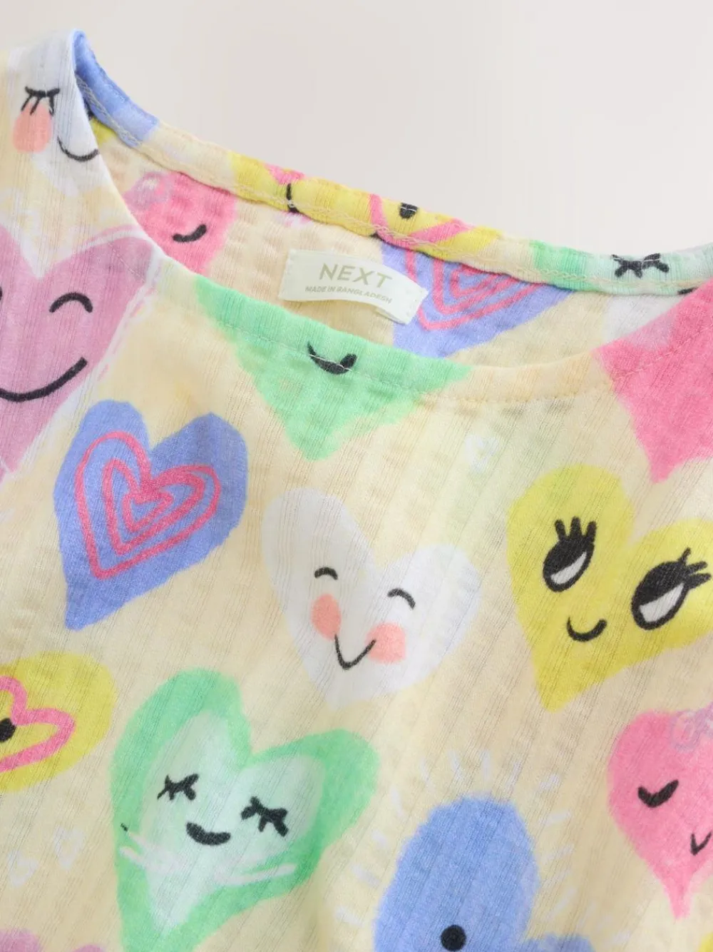 Best Next Short Sleeve Jersey Dress (3-16yrs) Light Yellow Heart Print