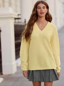 Next Light Yellow N.Premium 100% Merino Wool V-Neck Jumper^Women Knitwear|Knitwear