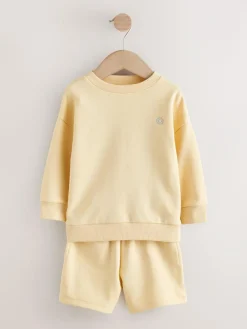 Best Next Single Plain Crew Neck Sweatshirt and Shorts Set (3mths-7yrs) Light Yellow