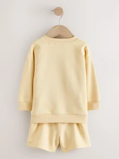 Best Next Single Plain Crew Neck Sweatshirt and Shorts Set (3mths-7yrs) Light Yellow