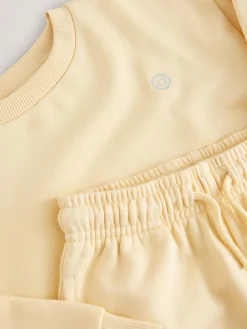 Best Next Single Plain Crew Neck Sweatshirt and Shorts Set (3mths-7yrs) Light Yellow