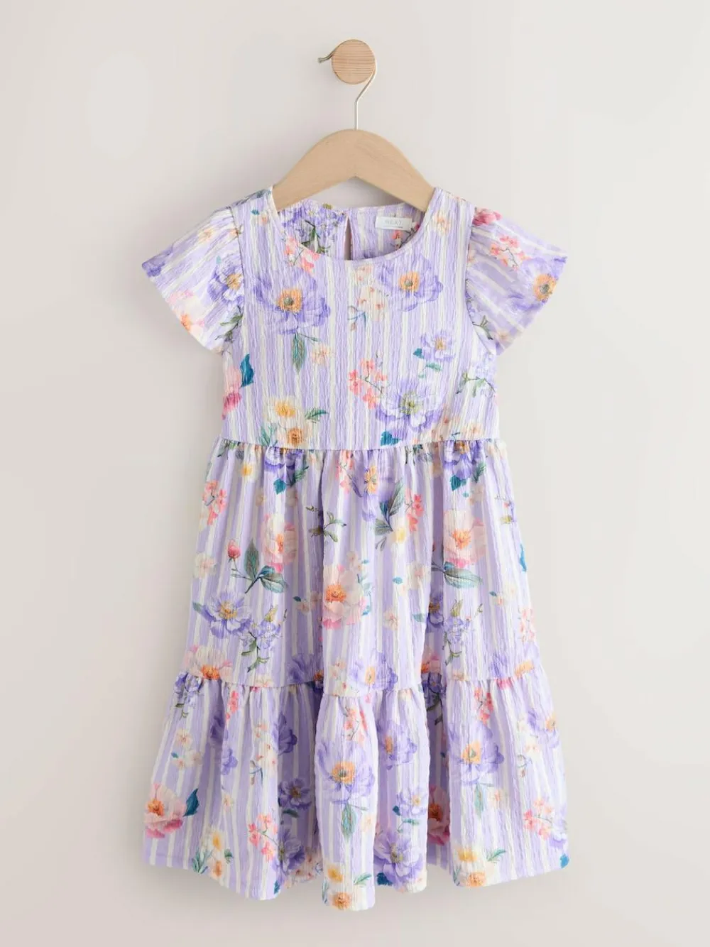 Online Next Angel Sleeve Crinkle Dress (3-16yrs) Lilac Floral
