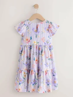 Online Next Angel Sleeve Crinkle Dress (3-16yrs) Lilac Floral