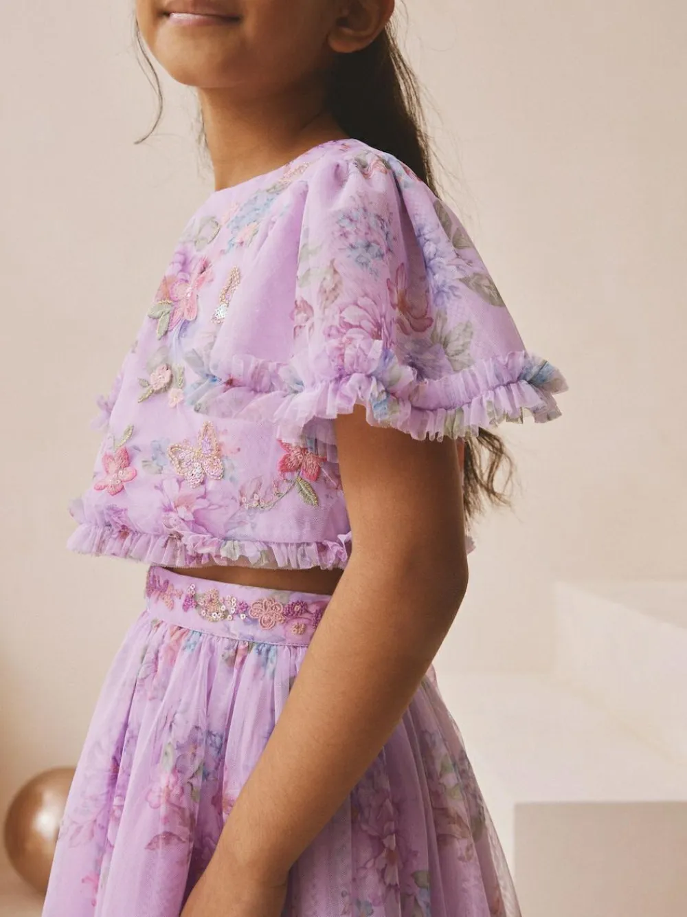 Next Lilac Purple Floral Embellished Top and Skirt Lehenga Set (3-16yrs)^ Shorts & Skirts