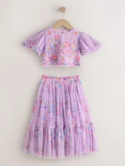 Next Lilac Purple Floral Embellished Top and Skirt Lehenga Set (3-16yrs)^ Shorts & Skirts