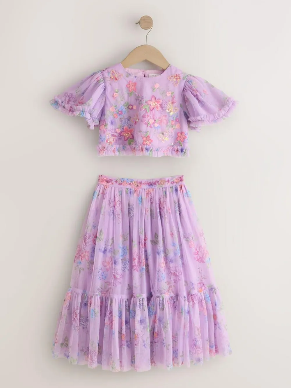 Next Lilac Purple Floral Embellished Top and Skirt Lehenga Set (3-16yrs)^ Shorts & Skirts