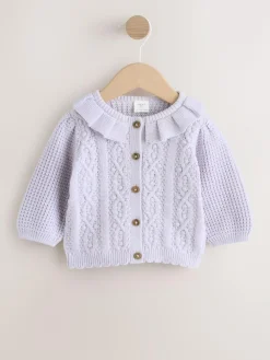 Best Next Lilac Purple Frill Collar Knitted Baby Cardigan (0mths-2yrs)