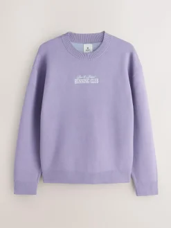 Clearance Next Lilac Purple N.Premium Relaxed Fit Mid Weight Running Club Graphic Crew Neck Jumper