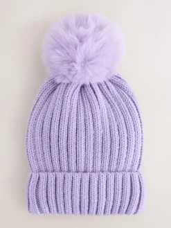 New Next Lilac Purple Rib Pom Beanie (3mths-16yrs)