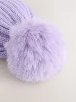 New Next Lilac Purple Rib Pom Beanie (3mths-16yrs)