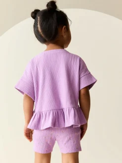 New Next Lilac Purple Short Sleeve Ribbed Top and Shorts Set (3mths-7yrs)