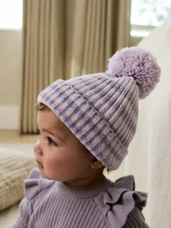Sale Next Baby Chenille Knitted Pom Hat (0mths-2yrs) Lilac Tonal