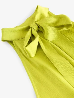 Next Lime Green Textured Satin Halter Sleeveless Midi Dress^Women Maxi Dresses