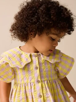 Clearance Next Gingham Collar Dress (3mths-8yrs) Lime/Lilac