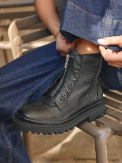 Linzi Black Launch Military Boots With Front Zip Detail^Women Boots & Wellies|Boots