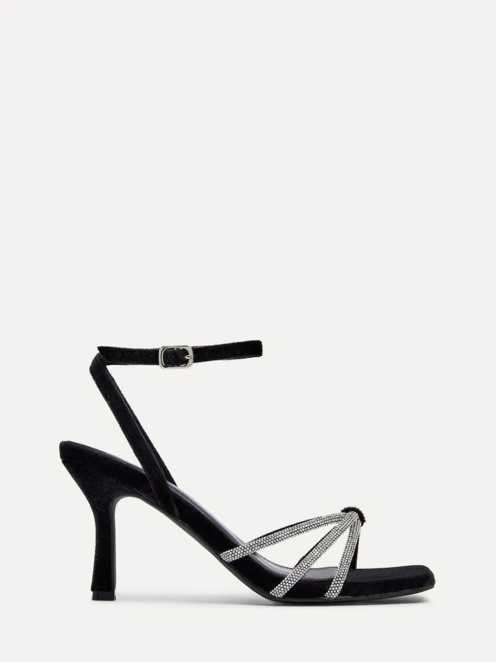 Linzi Black Polly Stiletto Heeled Sandals With Diamante Knot Detail^Women Heels