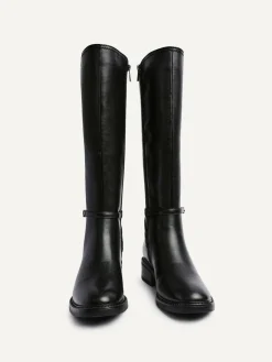 Online Linzi Power High Leg Boots With Stretch Side Panel and Buckle Detail Black